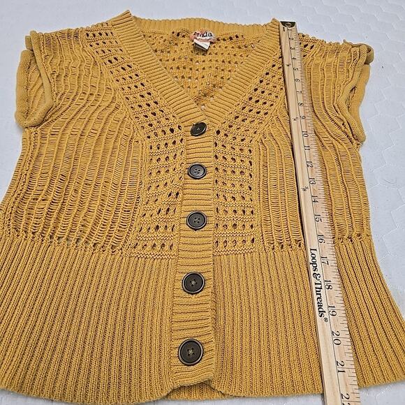 Mudd Womens Chunky Open Knit Cardigan Sweater Sz L Yellow Boho Short Sleeve - Picture 7 of 7